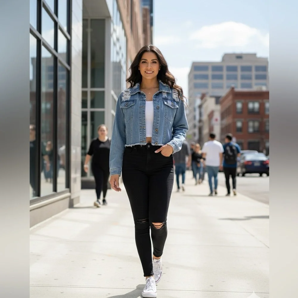 Distressed Cropped Denim Jacket - Picture 4 of 4